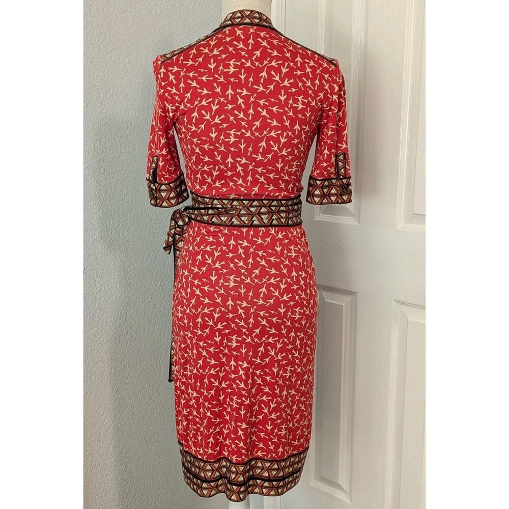 Diane von Furstenberg Lucinda Silk Wrap Dress Womens Size S Red Airplanes - Picture 4 of 11